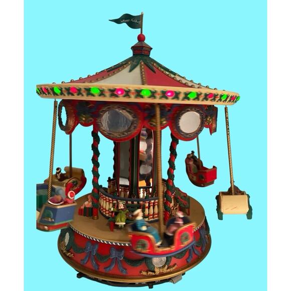 Vtg Mr Christmas Holiday Fair Carousel Flying Sleighs Merry Go Round 1996 VIDEO - Picture 8 of 13